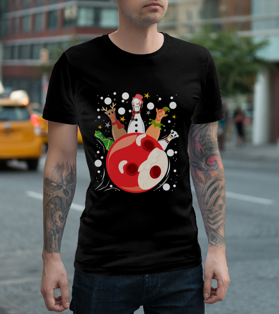 Bowling Pin Christmas Snowman Reindeer Elf Funny Bowler T-Shirt