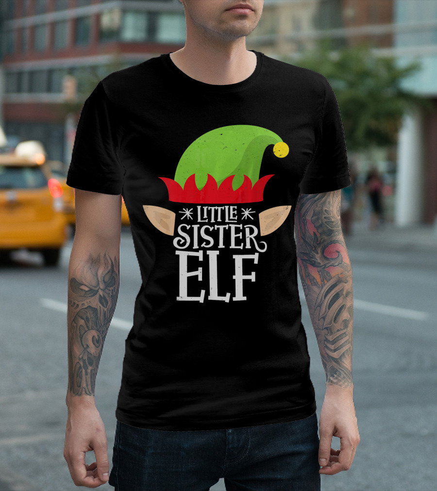 Little Sister Elf Santa Hat Ears Christmas Helper T-Shirt