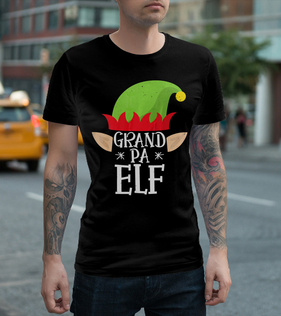 Grandpa Elf Funny Christmas Family Match Holiday Hat and Ears T-Shirt