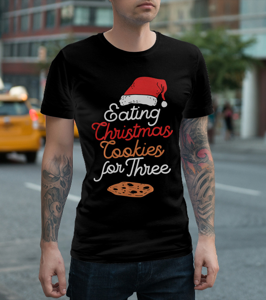 Eating Christmas Cookies for Three with Santa Hat and Cookie T-Shirt