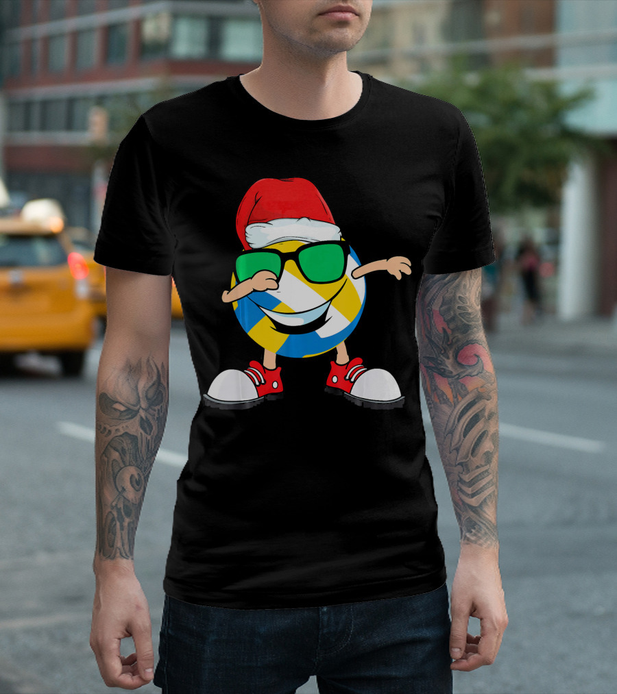 Dabbing Smiling Volleyball Santa Hat With Sunglasses And Shoes T-Shirt