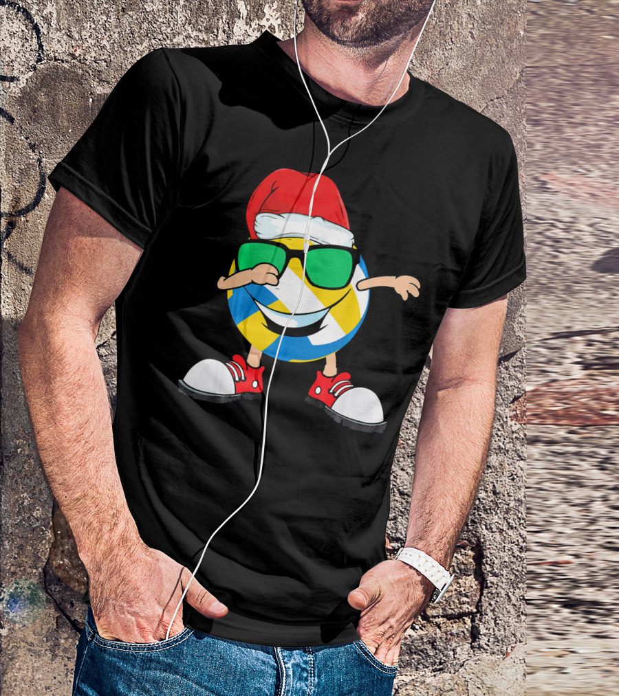 Dabbing Smiling Volleyball Santa Hat With Sunglasses And Shoes T-Shirt
