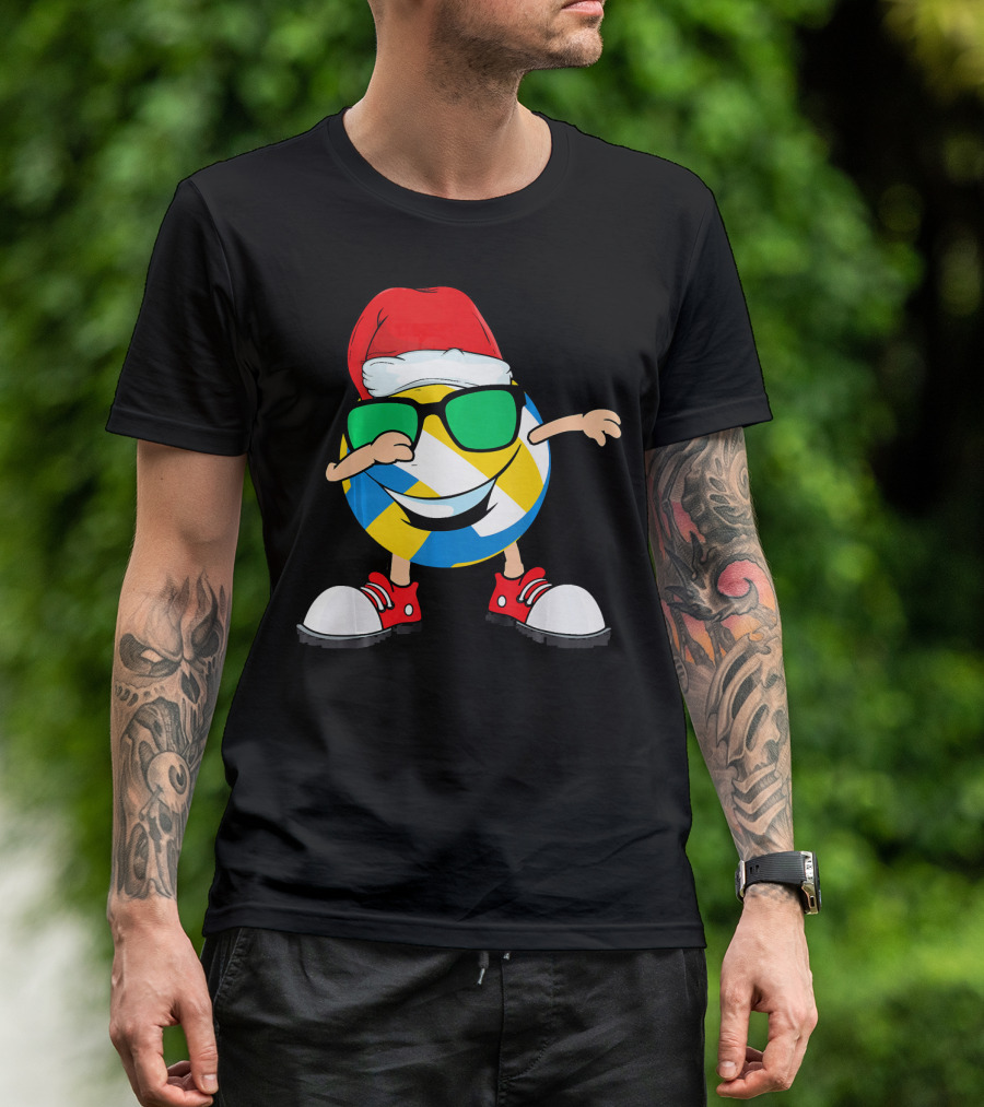 Dabbing Smiling Volleyball Santa Hat With Sunglasses And Shoes T-Shirt