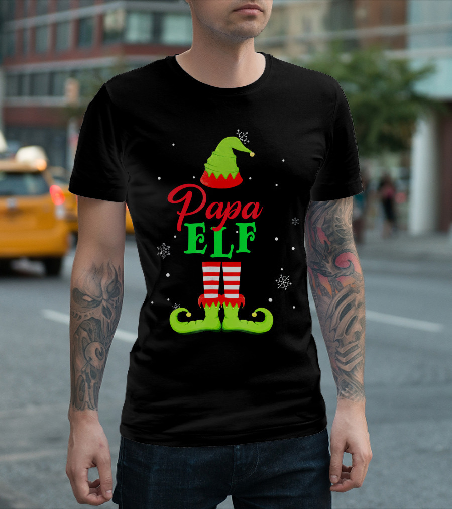 Papa Elf Snowflakes Holiday T-Shirt