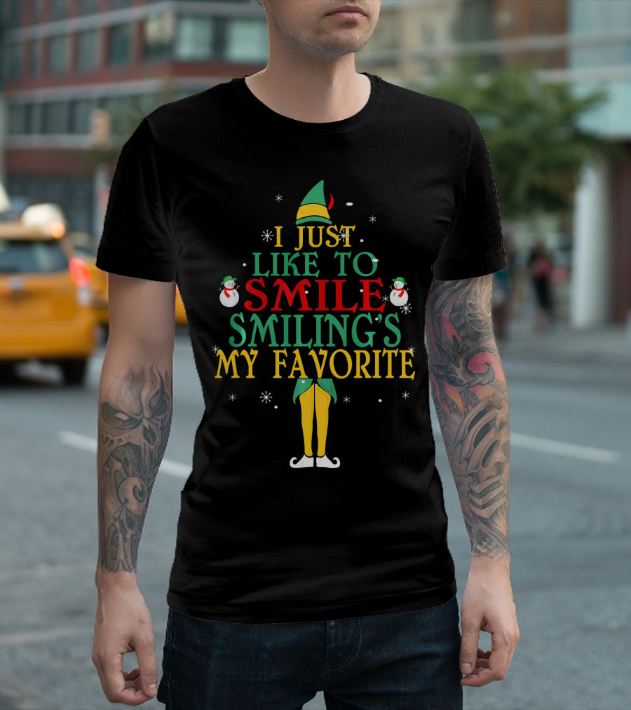 Elf Costume Inspired I Just Like To Smile Smiling's My Favorite Christmas Holiday Edition T-Shirt