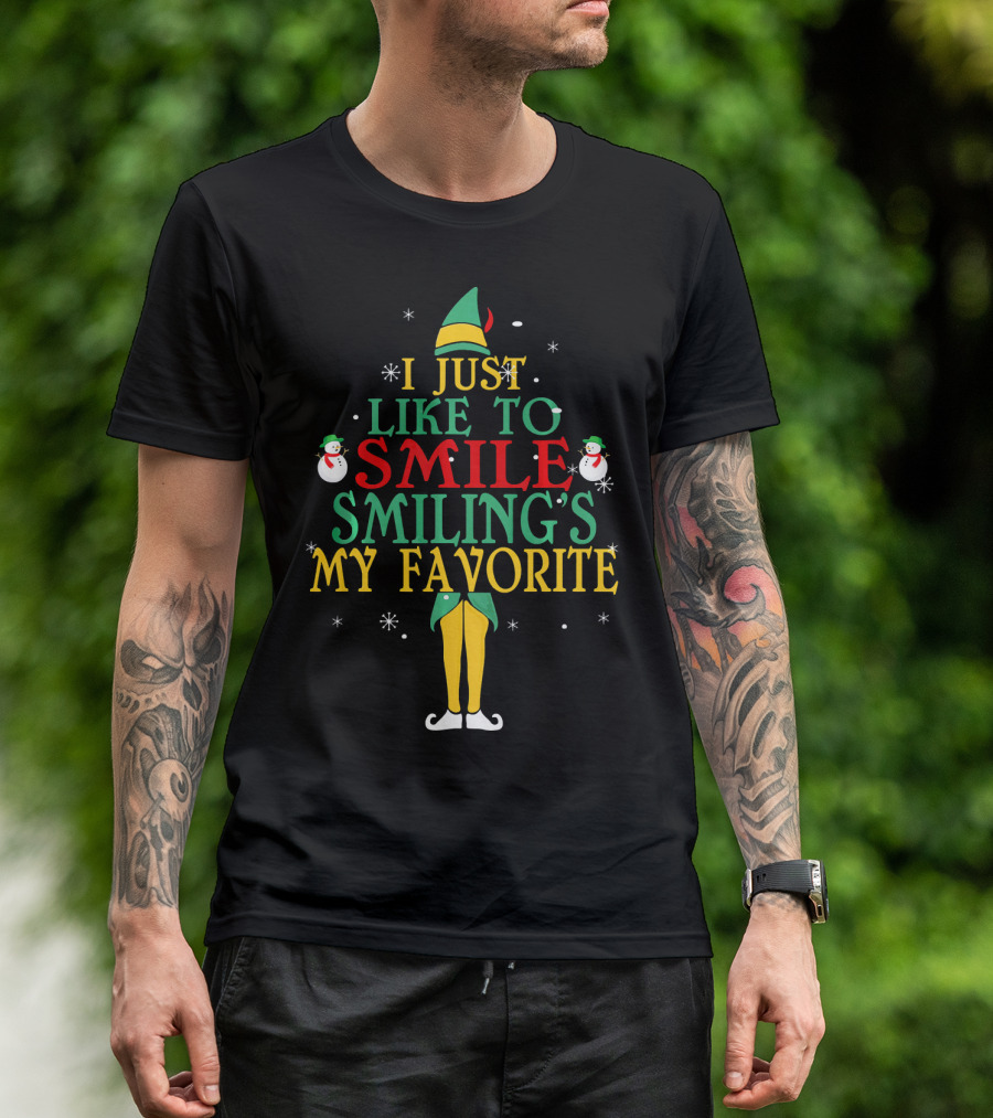 Elf Costume Inspired I Just Like To Smile Smiling's My Favorite Christmas Holiday Edition T-Shirt