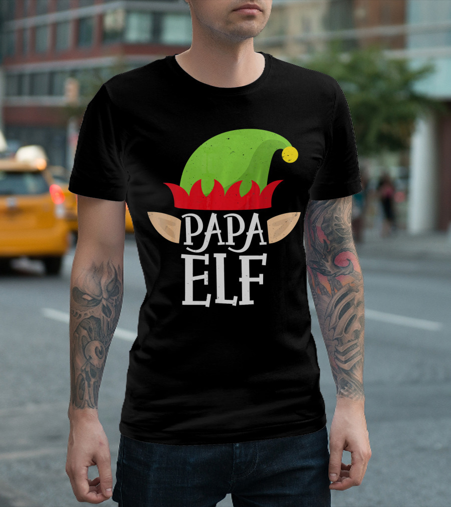 Papa Elf Hat with Ears Christmas T-Shirt