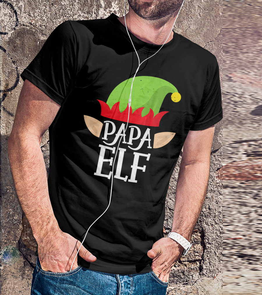 Papa Elf Hat With Ears Christmas T-Shirt