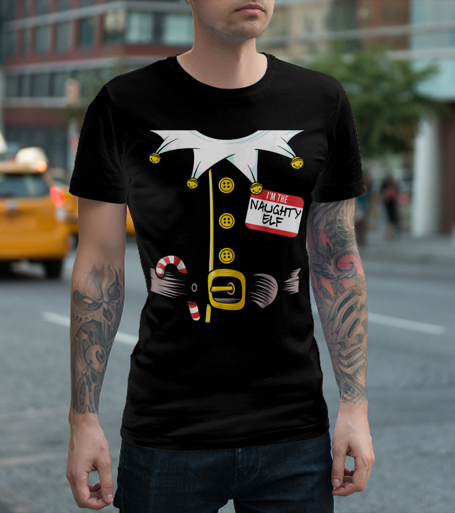 I'm The Naughty Elf with Candy Cane and Bell Collar T-Shirt