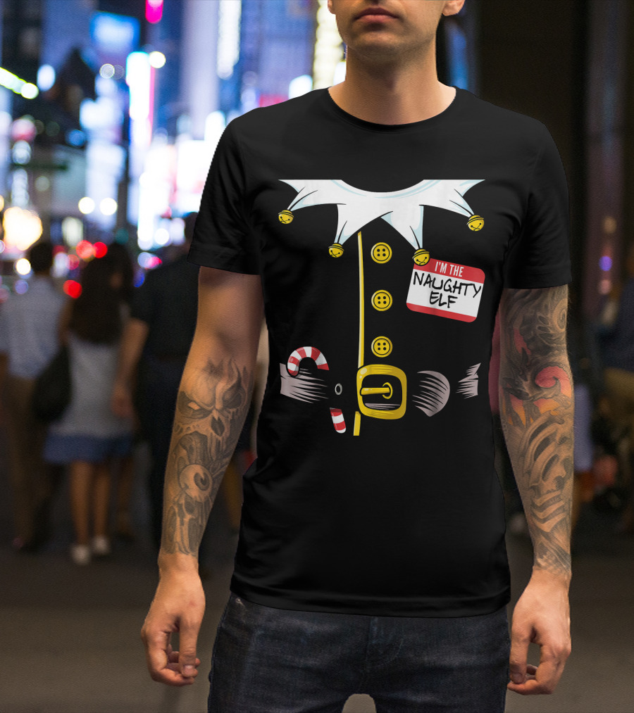 I'm The Naughty Elf With Candy Cane And Bell Collar T-Shirt