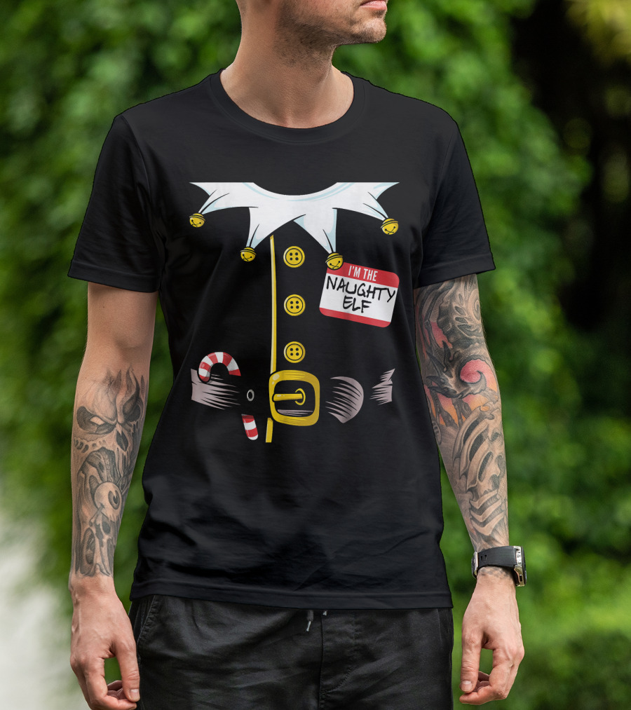 I'm The Naughty Elf With Candy Cane And Bell Collar T-Shirt