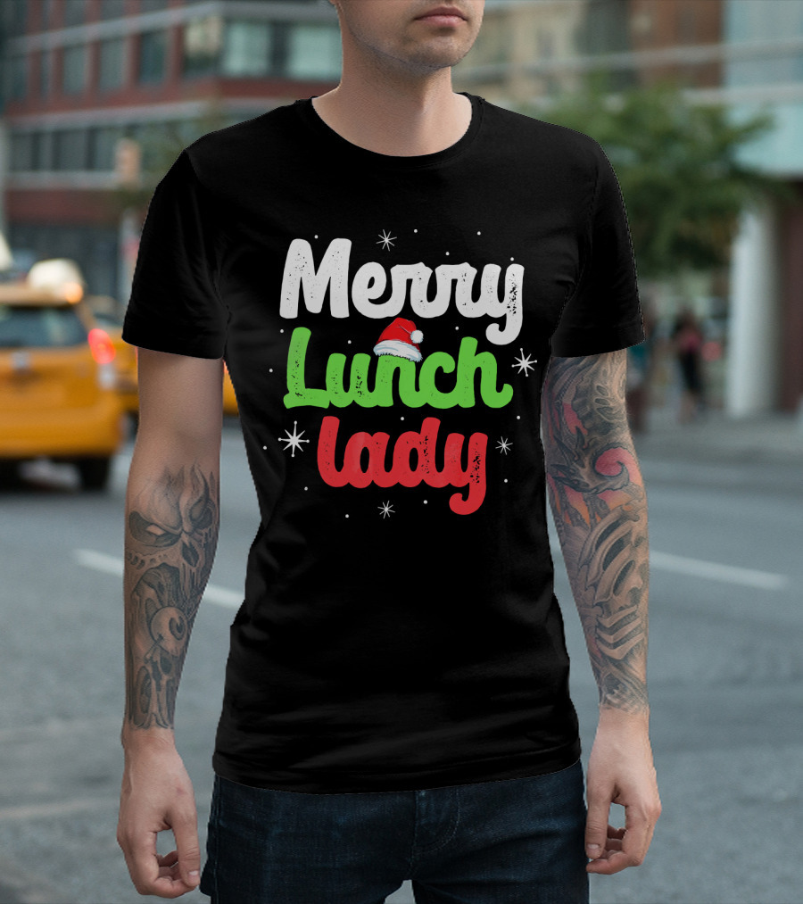 Merry Lunch Lady Christmas Santa Hat T-Shirt