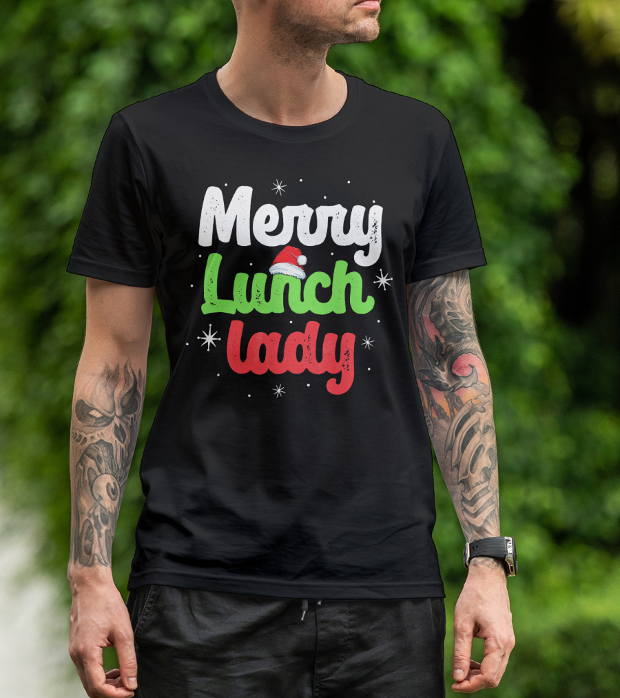 Merry Lunch Lady Christmas Santa Hat T-Shirt