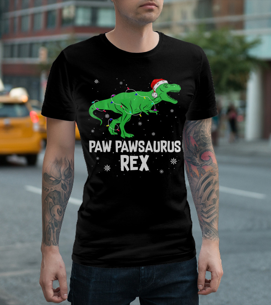 Paw Paw Saurus Rex Santa Hat Christmas Lights T-Shirt