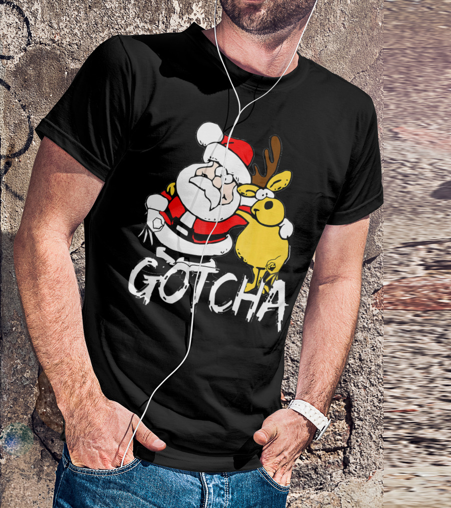 Santa Claus Gotcha Finger Circle Game With Reindeer T-Shirt