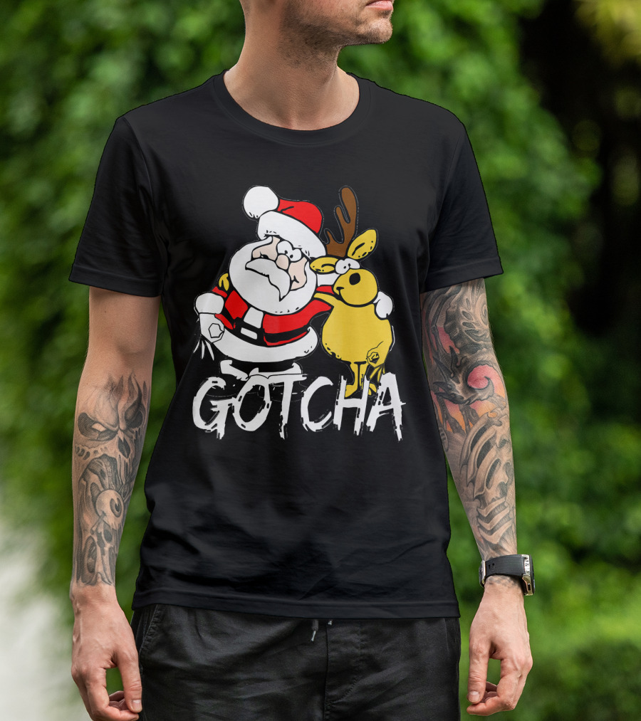 Santa Claus Gotcha Finger Circle Game With Reindeer T-Shirt