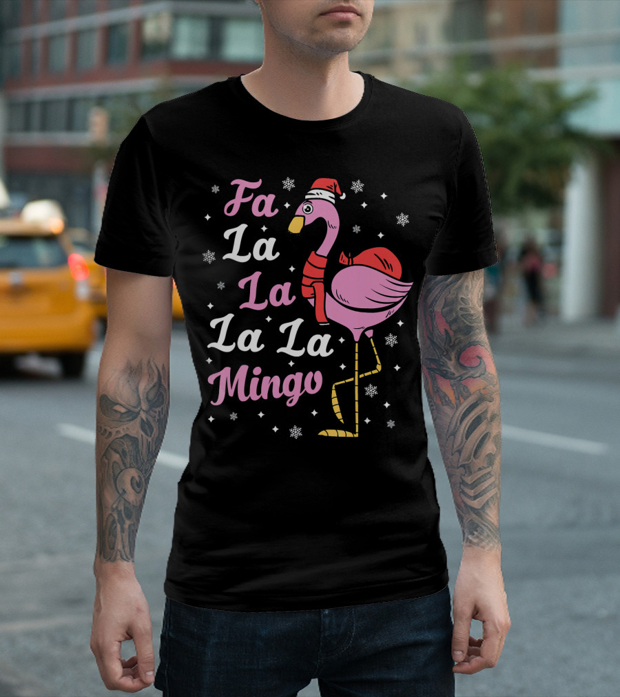 Fa La La La La Mingo Santa Flamingo Holiday Snowflakes T-Shirt