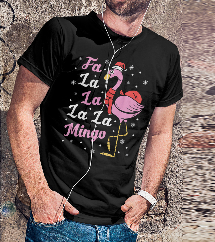 Fa La La La La Mingo Santa Flamingo Holiday Snowflakes T-Shirt