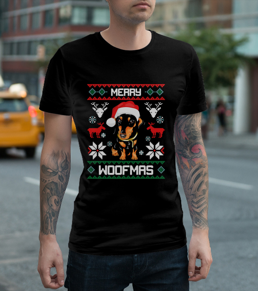 Merry Woofmas Dachshund Christmas Holiday Sweater Doxie T-Shirt