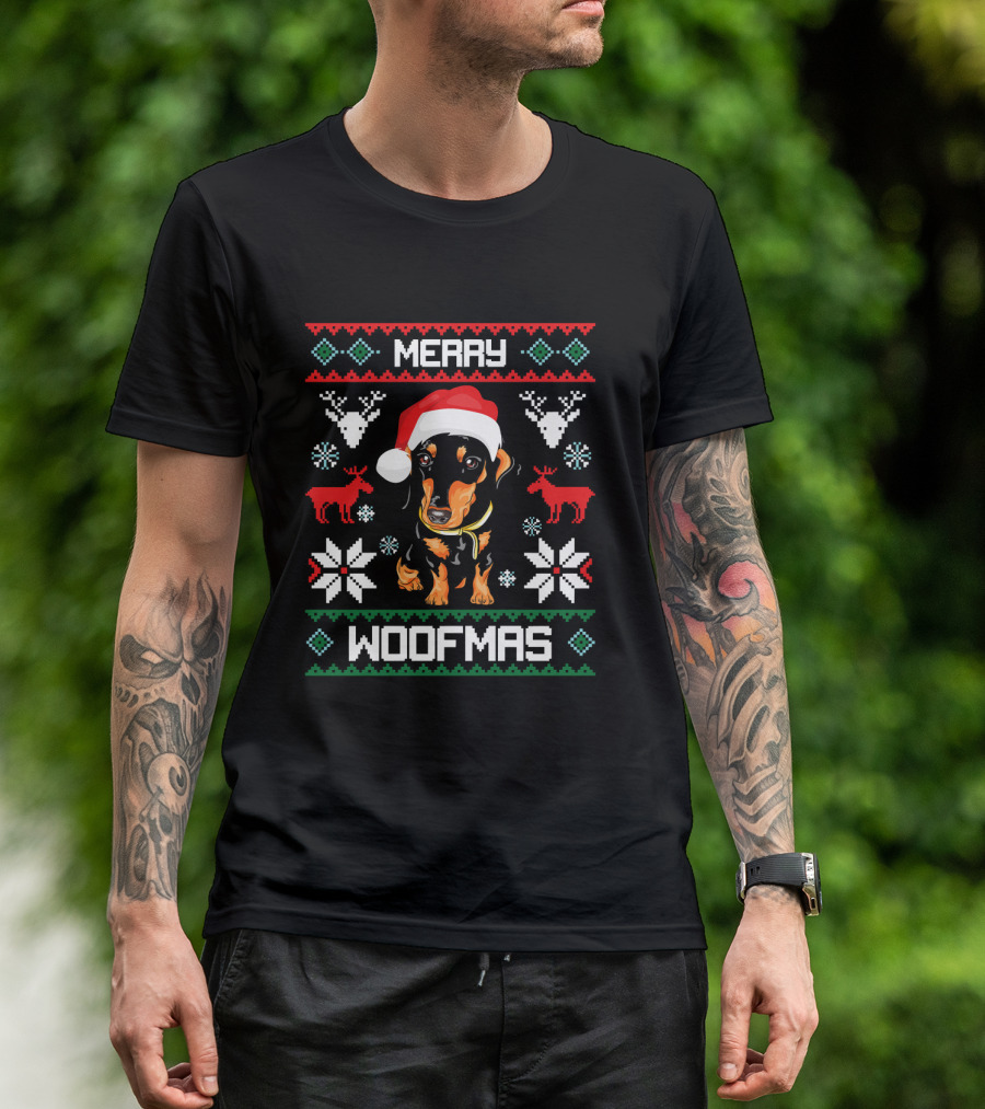 Merry Woofmas Dachshund Christmas Holiday Sweater Doxie T-Shirt