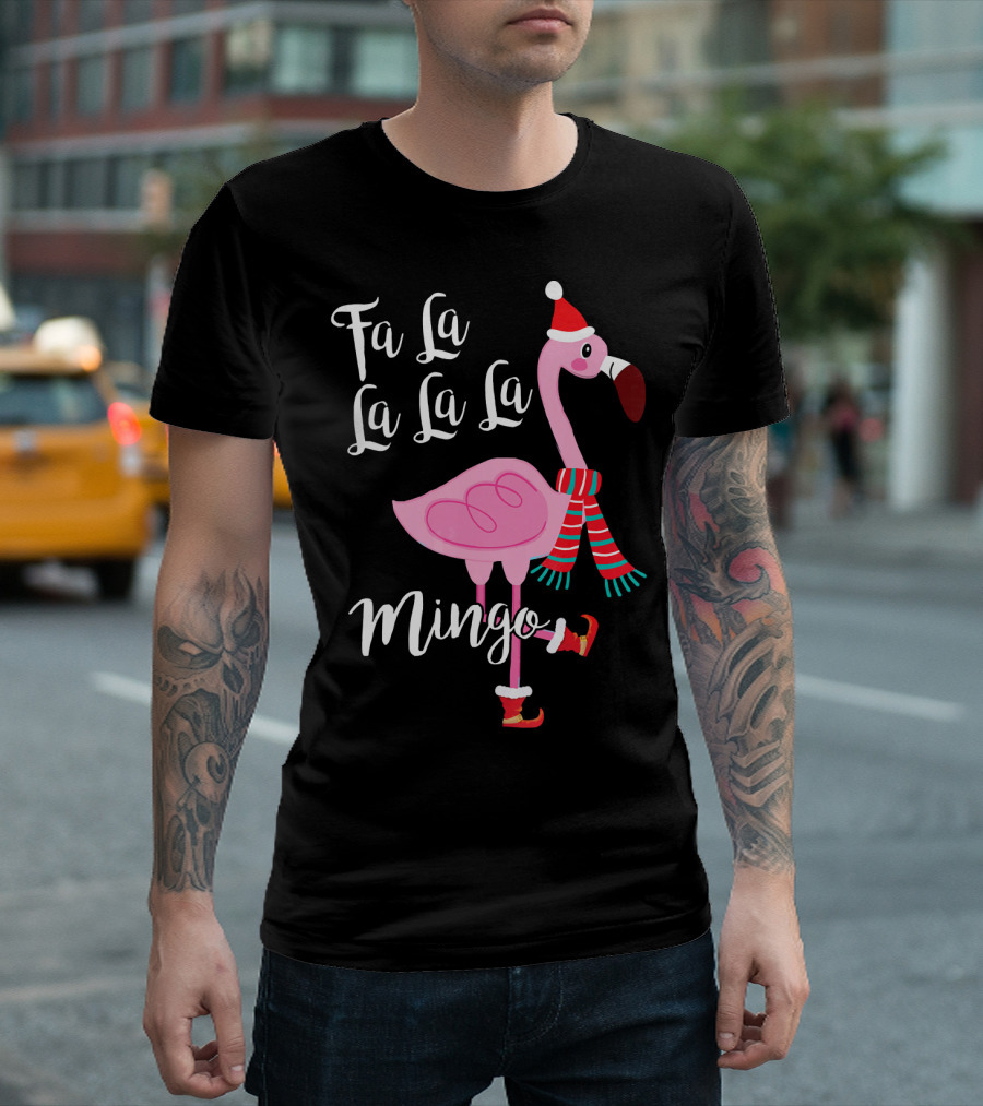 Fa La La La La Mingo Santa Flamingo Scarf Holiday Winter T-Shirt
