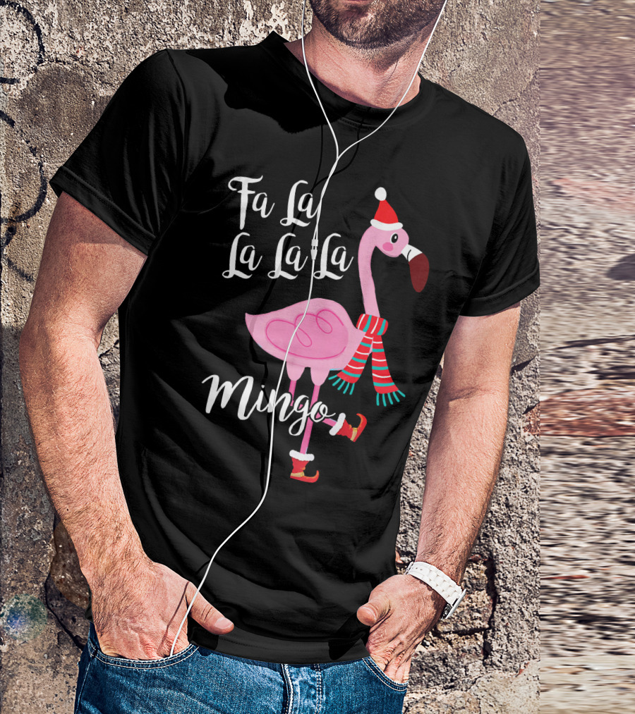 Fa La La La La Mingo Santa Flamingo Scarf Holiday Winter T-Shirt