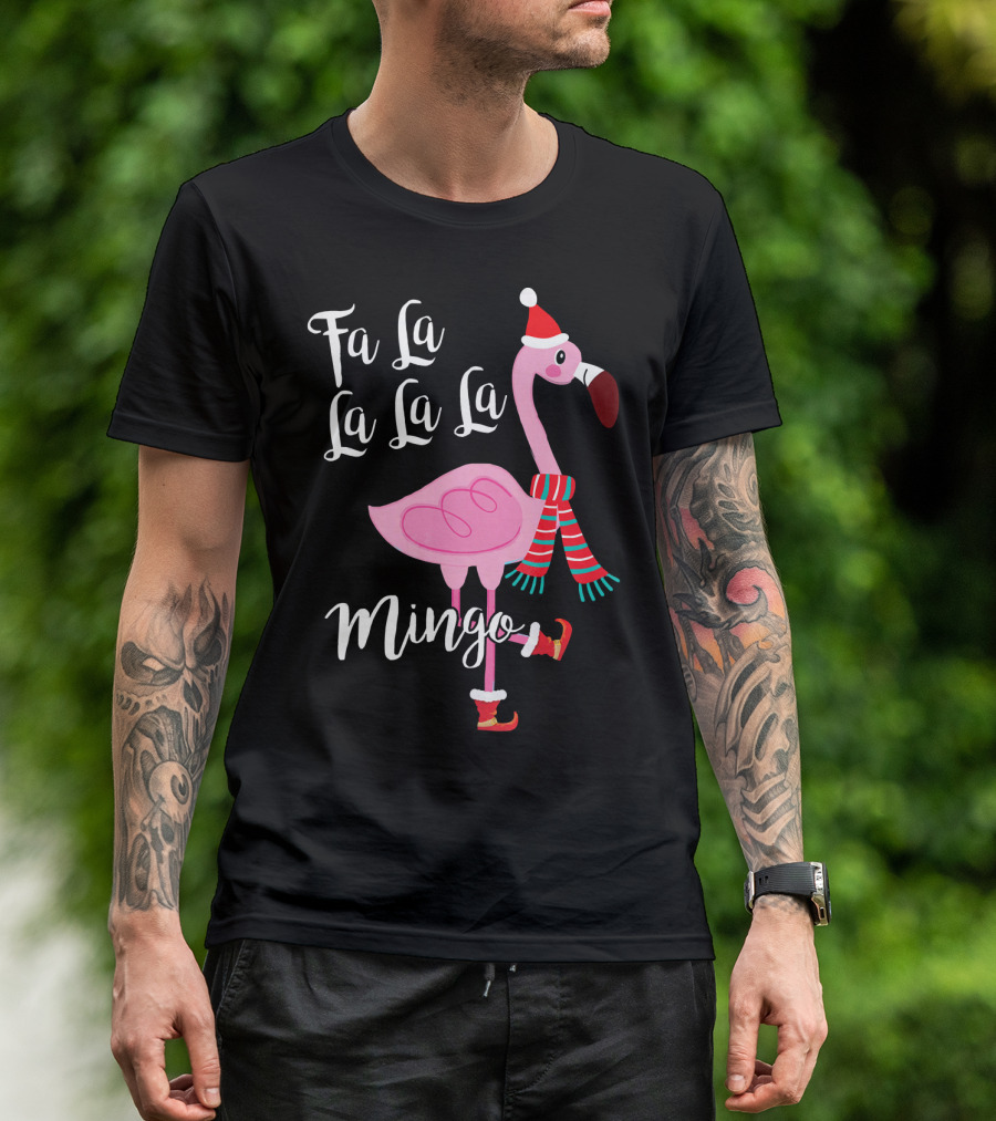 Fa La La La La Mingo Santa Flamingo Scarf Holiday Winter T-Shirt