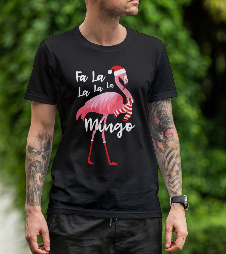 Fa La La La La Mingo Flamingo Santa Hat Holiday T-Shirt