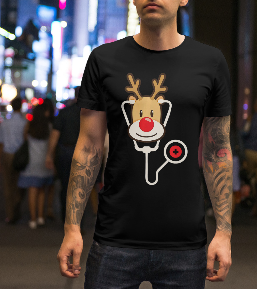 Cute Moose Reindeer Stethoscope Nurse T-Shirt