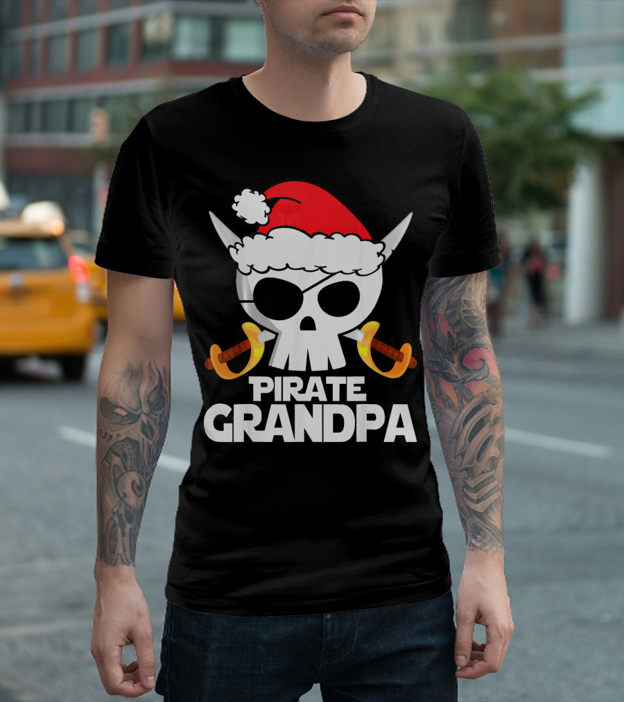 Pirate Grandpa Santa Skull with Swords Christmas Humor T-Shirt