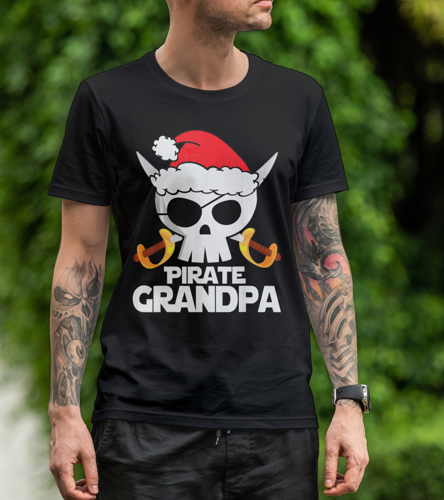 Pirate Grandpa Santa Skull With Swords Christmas Humor T-Shirt