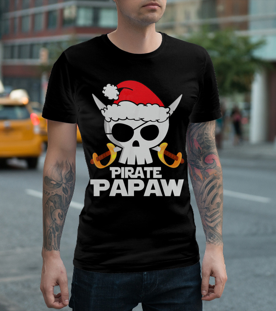 Santa Claus Pirate Papaw Skull With Swords T-Shirt