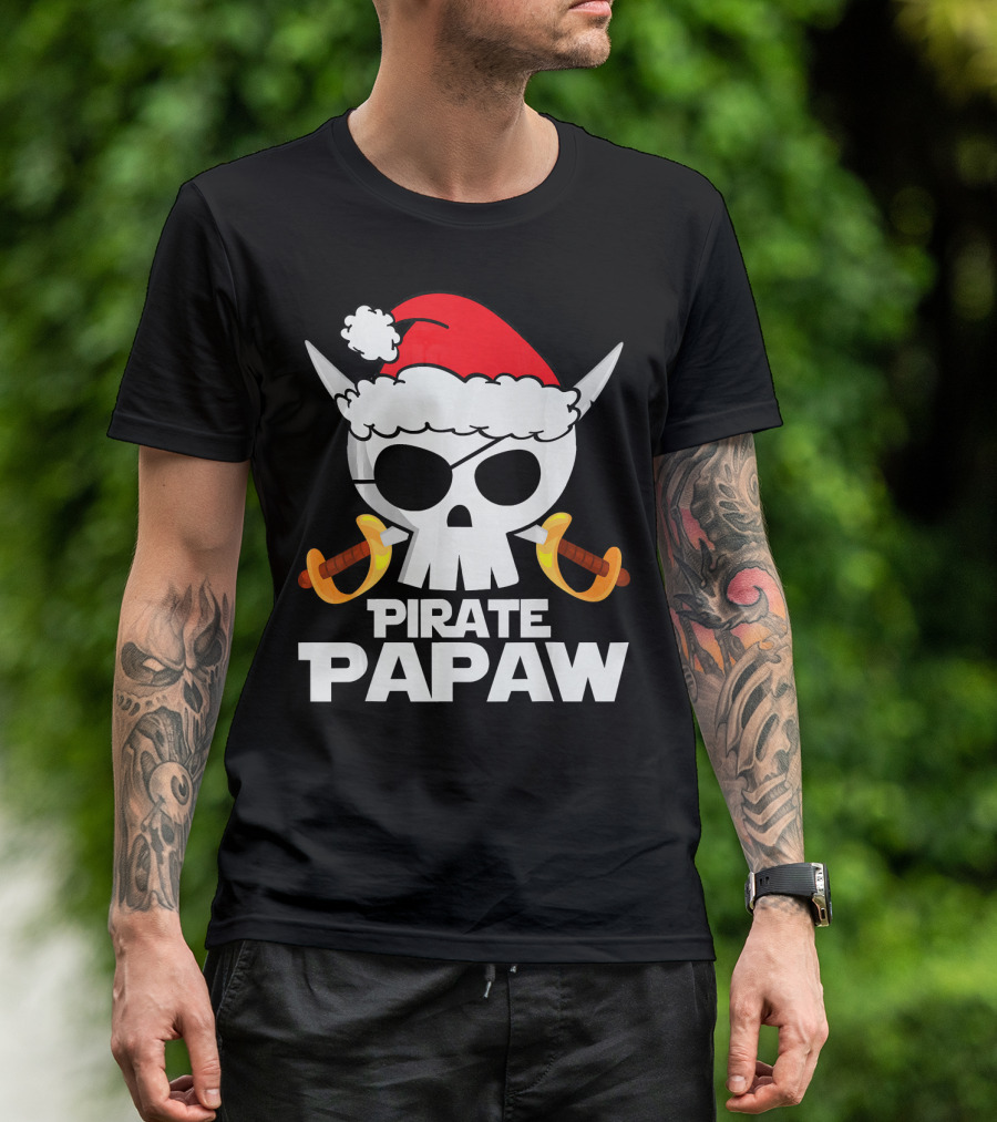 Santa Claus Pirate Papaw Skull With Swords T-Shirt