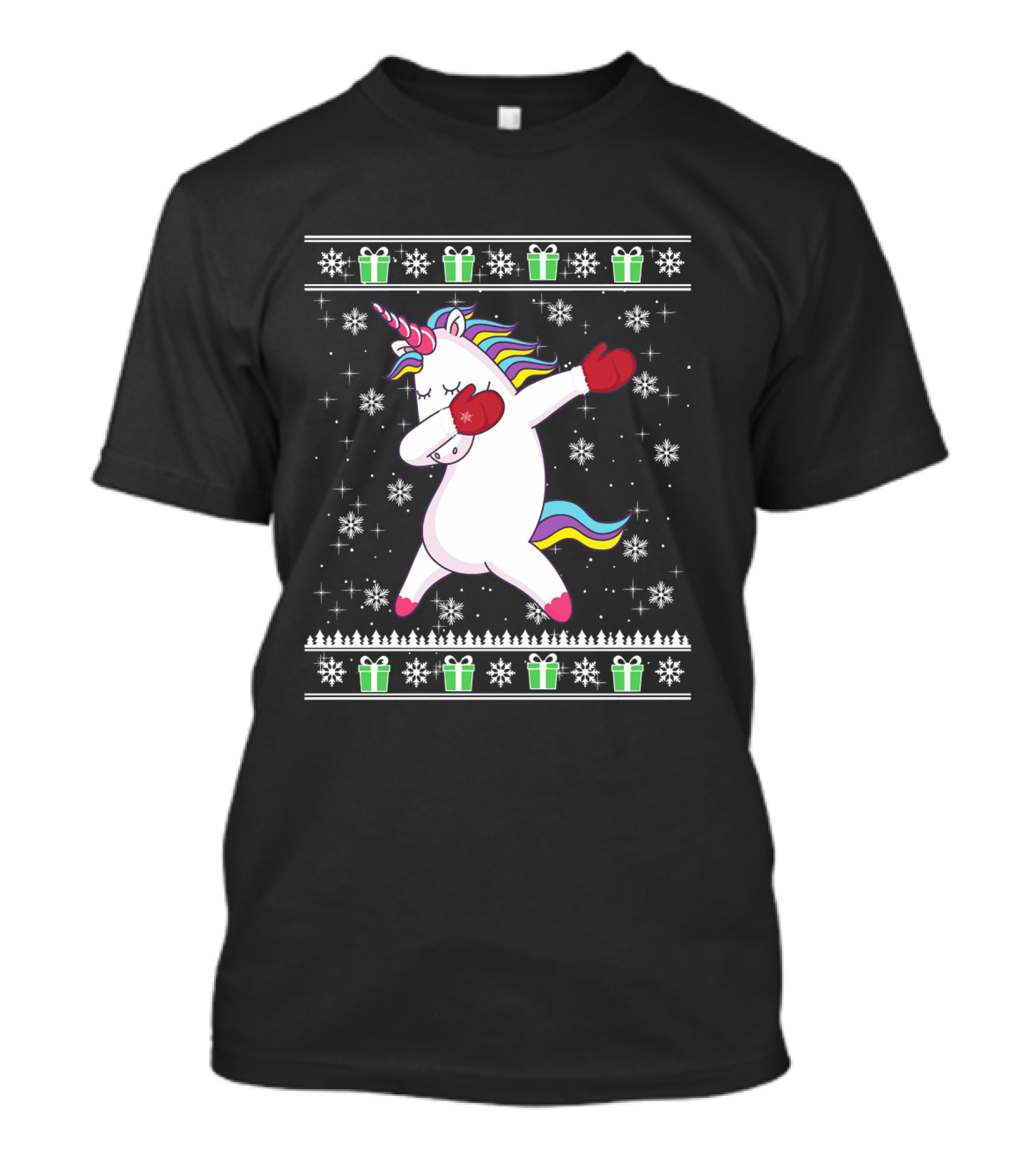 Dabbing Christmas Unicorn With Boxing Gloves Snowflakes And Gifts T-Shirt