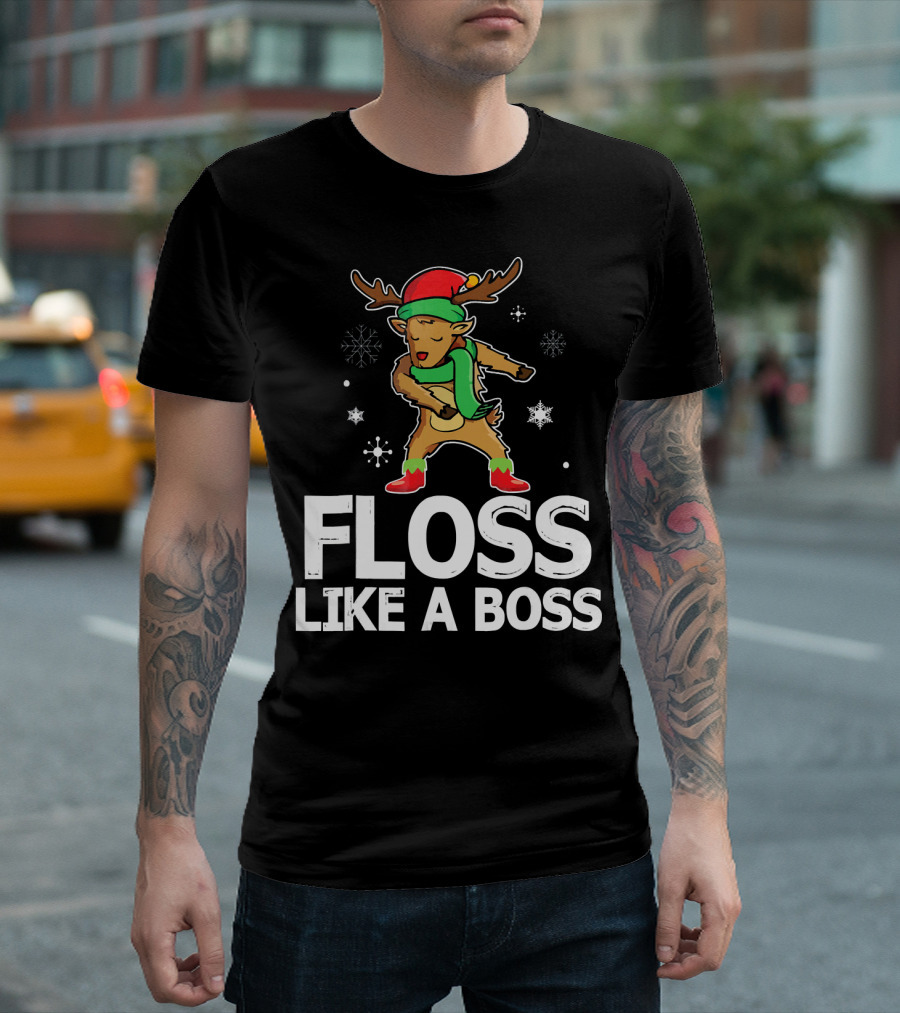 Reindeer ELF Costume Floss Like A Boss Snowflakes Christmas Dance T-Shirt