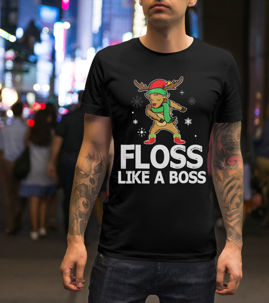 Reindeer ELF Costume Floss Like A Boss Snowflakes Christmas Dance T-Shirt
