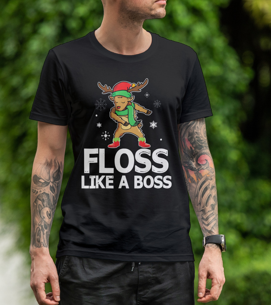 Reindeer ELF Costume Floss Like A Boss Snowflakes Christmas Dance T-Shirt