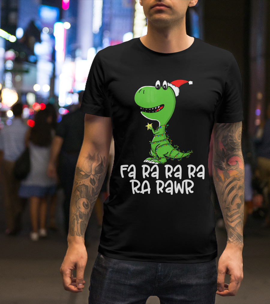 Fa Ra Ra Ra Rawr Dinosaur Christmas Lights Santa Hat T-Shirt