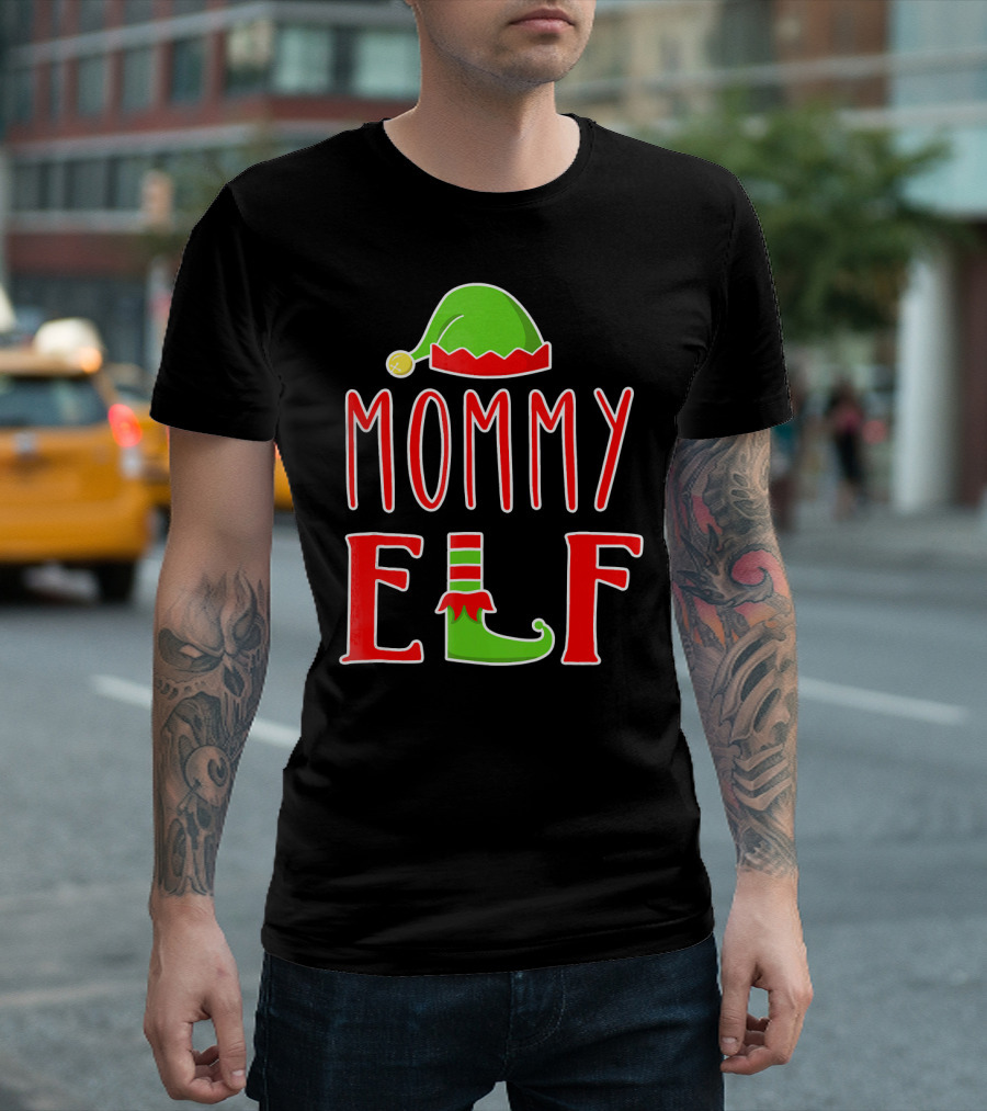 Mommy Elf Christmas Family Matching Hat and Shoe T-Shirt