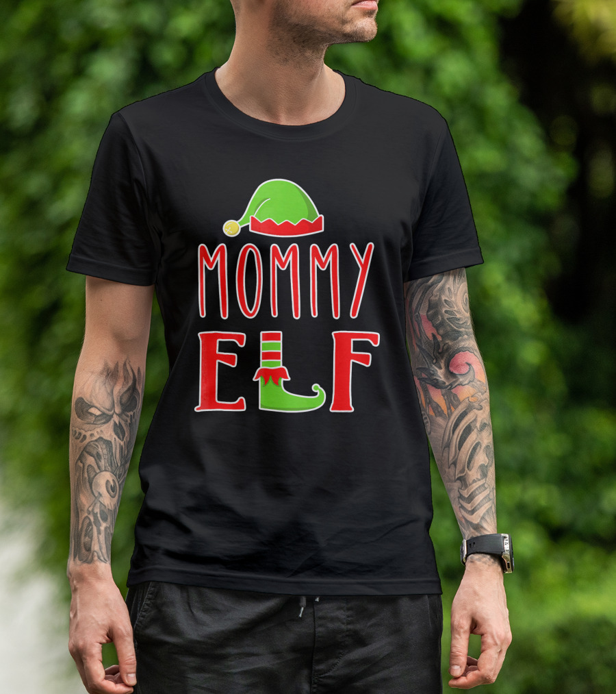 Mommy Elf Christmas Family Matching Hat And Shoe T-Shirt