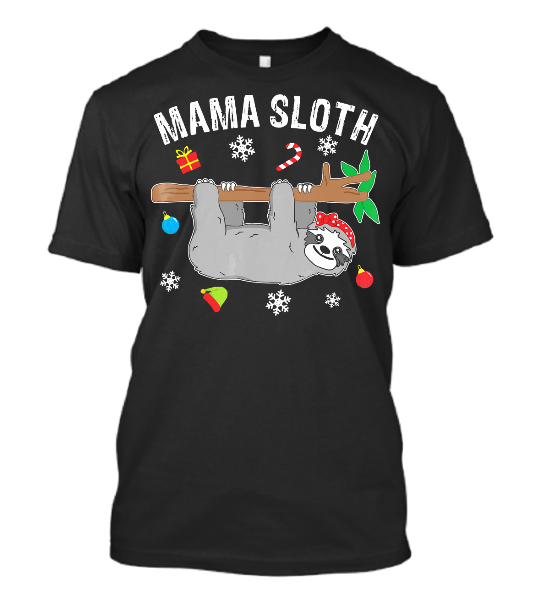 Mama Sloth Christmas Snowflakes Candy Cane Hanging T-Shirt