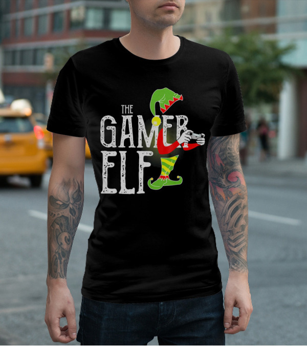 The Gamer Elf With Controller And Festive T-Shirt