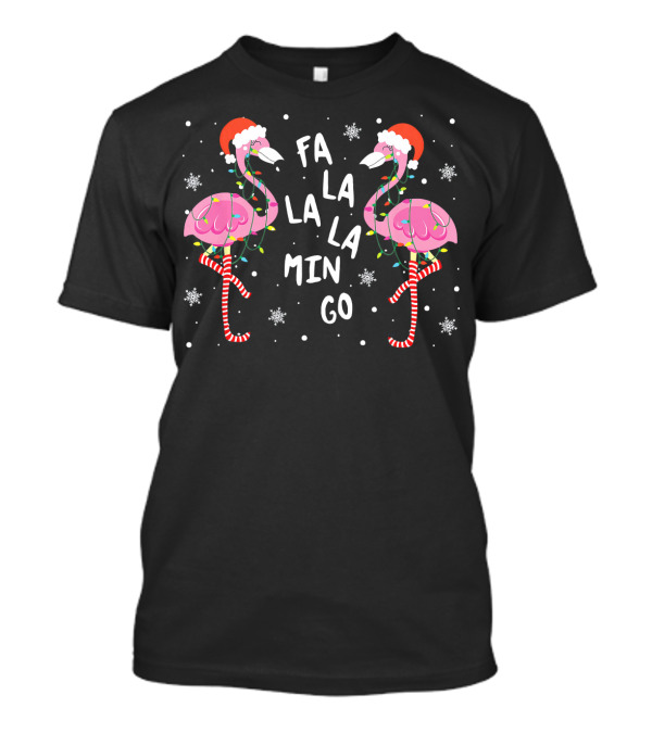 Christmas Santa Hat Flamingos Fa La La La Mingo T-Shirt