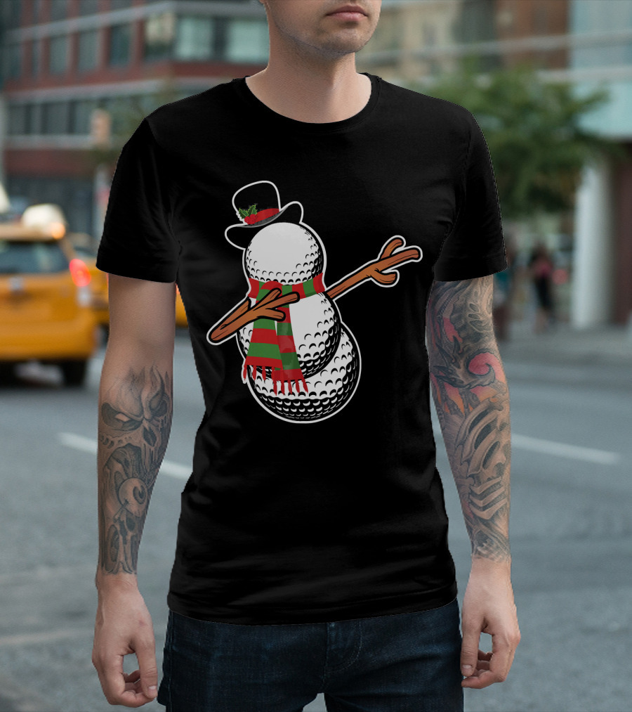 Dabbing Golf Snowman Christmas Hat And Scarf T-Shirt