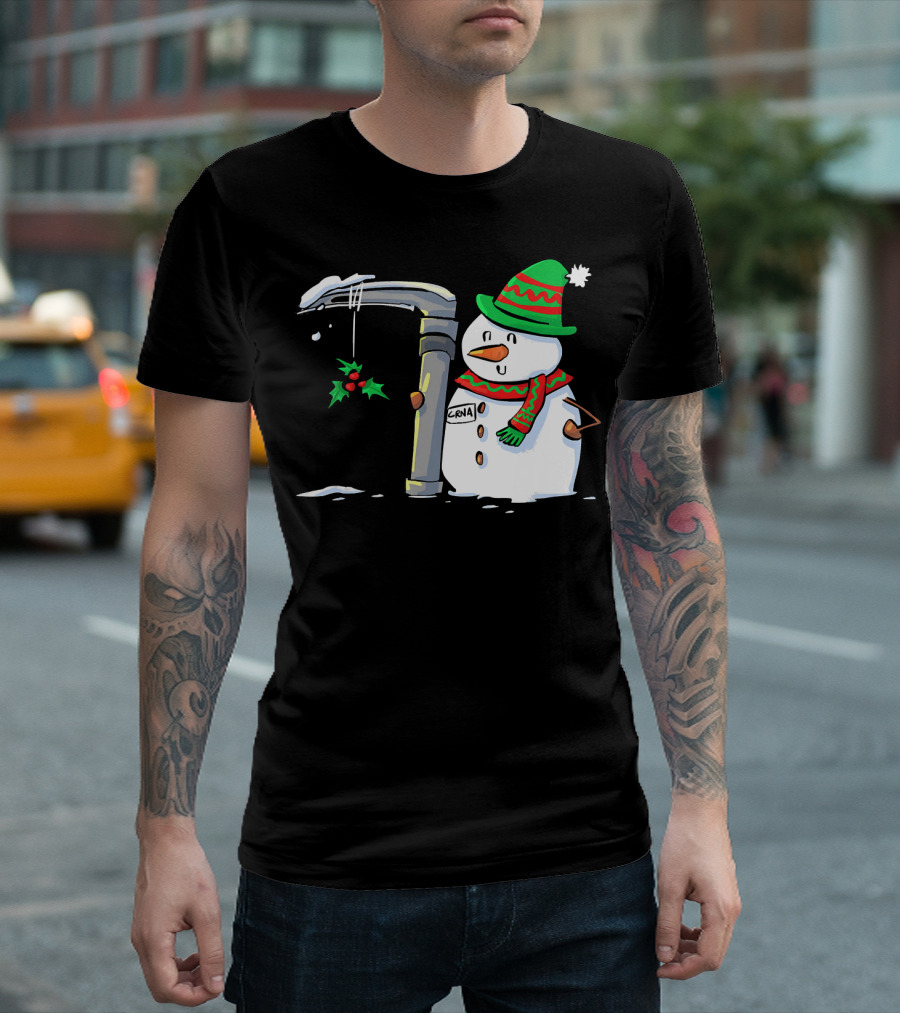 Snowman with Mac 3 Anesthesia Wearing Holiday Hat and Scarf with Holly Decor T-Shirt