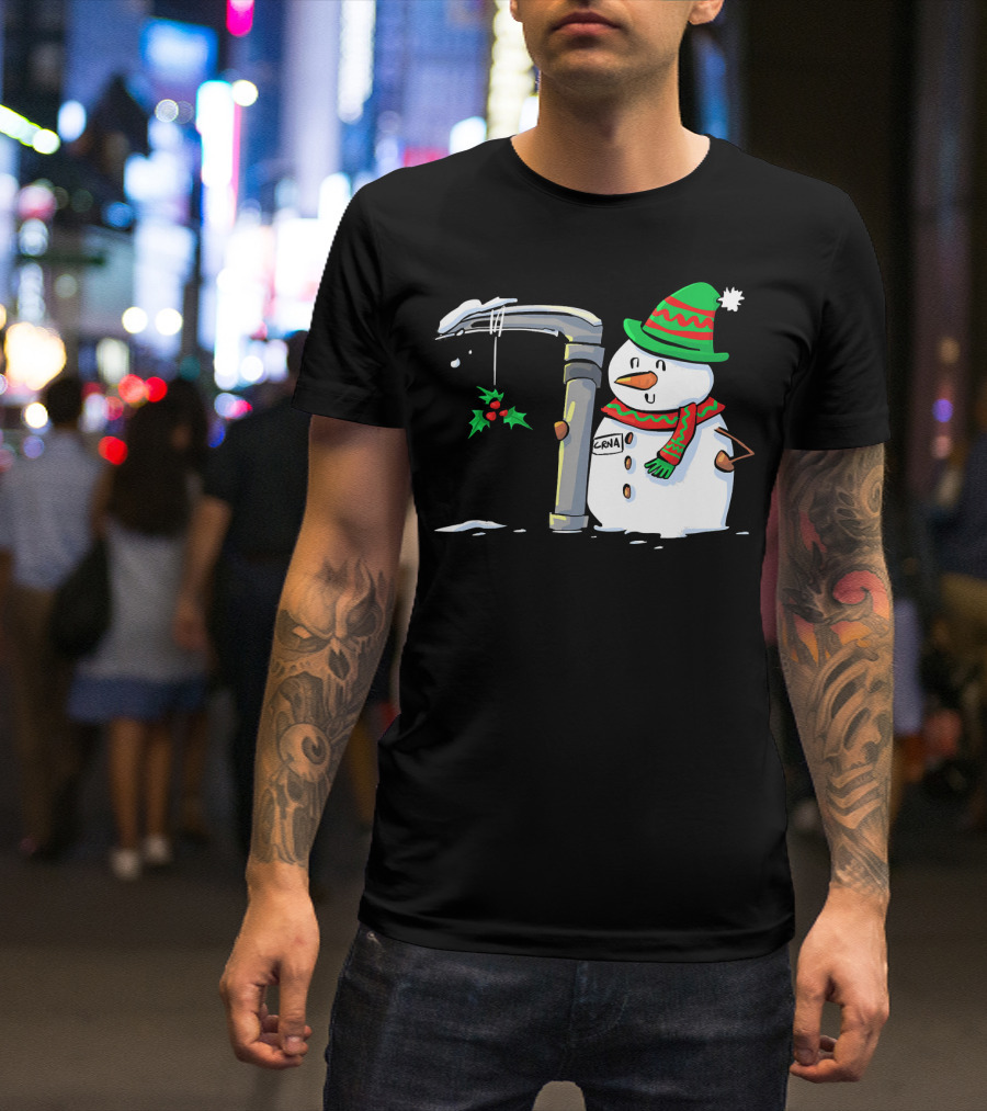 Snowman With Mac 3 Anesthesia Wearing Holiday Hat And Scarf With Holly Decor T-Shirt