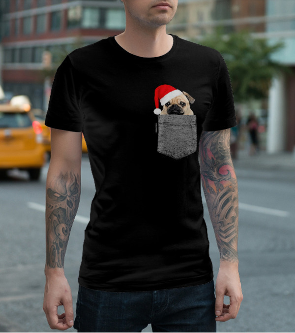 Dog In Your Pocket Pug Santa Hat T-Shirt