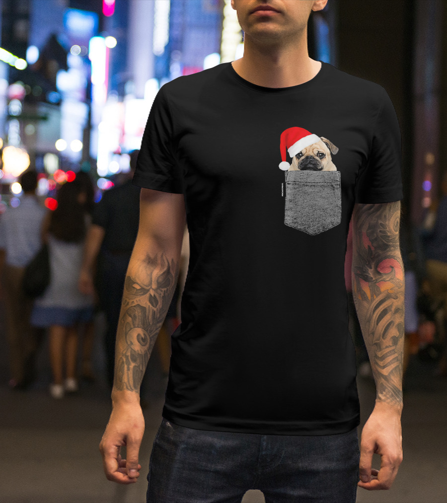 Dog In Your Pocket Pug Santa Hat T-Shirt
