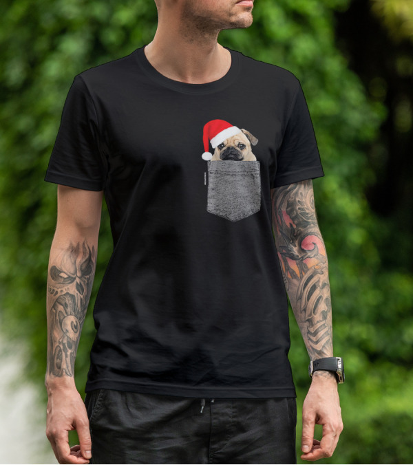 Dog In Your Pocket Pug Santa Hat T-Shirt