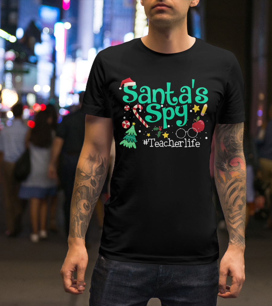 Santa's Spy #Teacherlife Christmas Icons T-Shirt